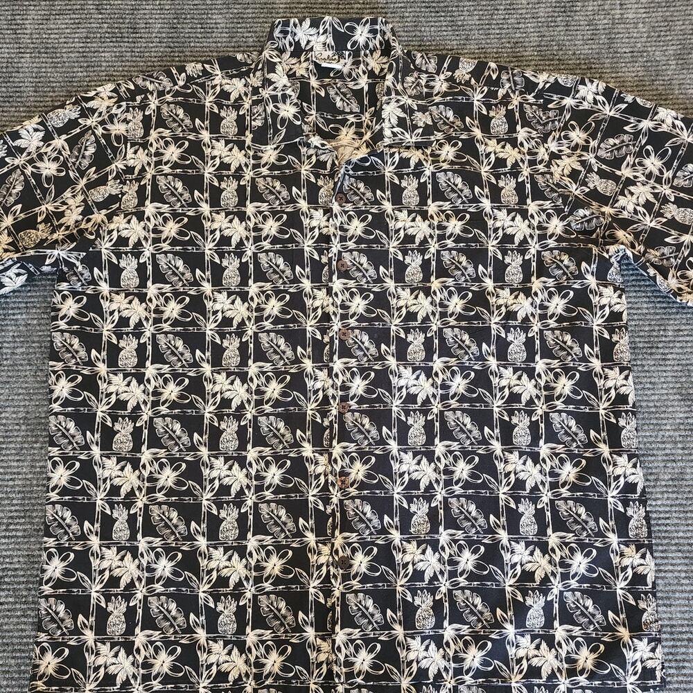 Paradise Style Men's XL Black Tan Hawaiian Camp Shirt Aloha Tiki Style Floral
